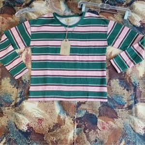 True Craft Women’s Long Sleeve Shirt Size Small Green & Pink Stripes NWT
